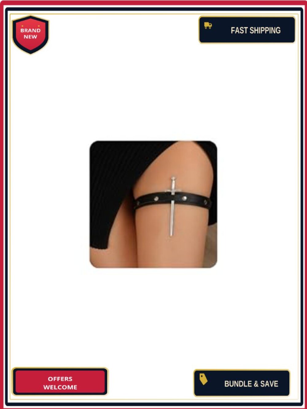 PU Leather Thigh Garter Holster Metal Sword Cosplay Costume Leg Harness